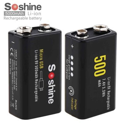 Аккумулятор Li-ion Soshine 9 V  - 7,4 V-  500 mAh  перезаряжаемый (1шт.) с USB разъемом и с индикатором заряда